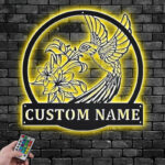 Personalized Hummingbird Flower, Metal Wall Signs With RGB Led Light