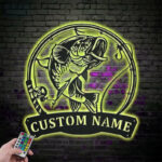 Personalized Largemouth Bass Fish Pole Metal Wall Signs With RGB Led Light