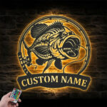 Personalized Largemouth Bass Fishing Metal Wall Signs With RGB Led Light