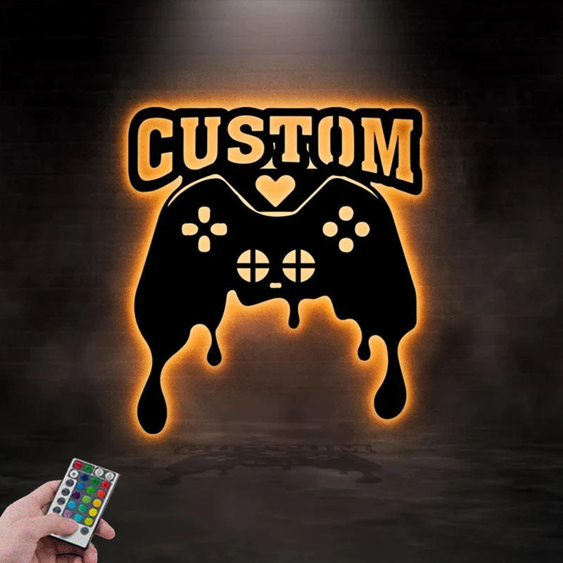 1PersonalizedMetalGameZoneSign_MetalWallSignsWithRGBLedLight.jpg