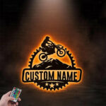 Personalized Motocross Biker Metal Sign, Dirt Bike Name Sign, Metal Wall Signs With RGB Led Light