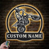 Personalized Motocross Biker Wall Hanging Metal Wall Signs With RGB Led Light