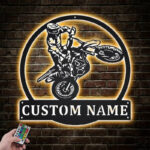 Personalized Motocross Biker Wall Hanging Metal Wall Signs With RGB Led Light