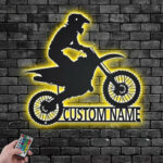 Personalized Motocross Dirt Bike Metal Wall Signs With RGB Led Light