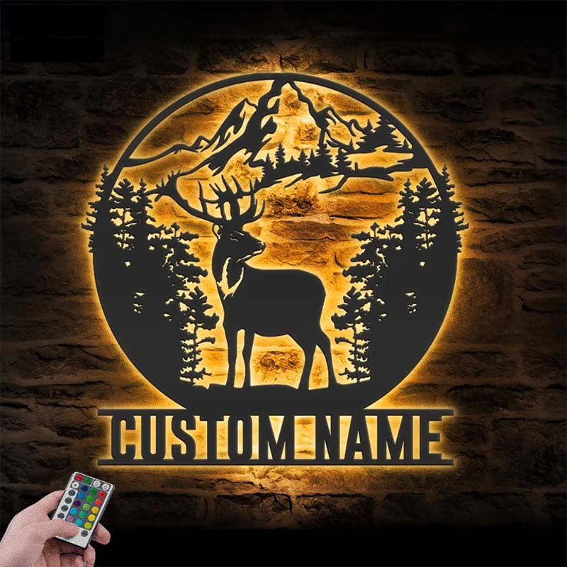 1PersonalizedMoutainForestDeerHunting_MetalWallSignsWithRGBLedLight.jpg