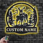 Personalized Name Deer And Mountain Metal Wall Signs With RGB Led Light