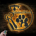 Personalized Pet Grooming Hair Salon, Metal Wall Signs With RGB Led Light