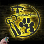 Personalized Pet Grooming Hair Salon, Metal Wall Signs With RGB Led Light
