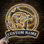 Personalized Red Drum Fishing Fish Pole Metal Wall Signs With RGB Led Light