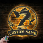 Personalized Red Drum Fishing Metal Wall Signs With RGB Led Light