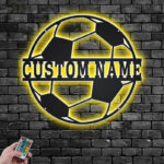 Personalized Soccer Player Name Sign Decoration For Room, Metal Wall Signs With RGB Led Light