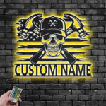 Personalized US Carpenter Skull Metal Wall Signs With RGB Led Light