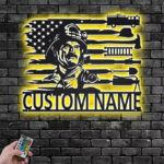 Personalized US Fire Fighter Dad Name Sign Decoration For Room, Metal Wall Signs With RGB Led Light