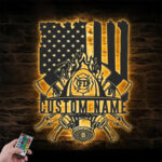 Personalized US Firefighter Name Sign Home Decor Fire Department Metal Wall Signs With RGB Led Light
