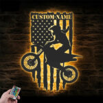 Personalized US Motocross Biker, Metal Wall Signs With RGB Led Light