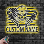 Personalized US Plumber Skull Metal Wall Signs With RGB Led Light