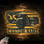 Personalized US Three Wheel Motorcycle, Metal Wall Signs With RGB Led Light