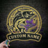 Personalized Walleye Fishing ,Fishing Lover Decor Metal Wall Signs With RGB Led Light