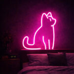 Pink Cat Neon Sign – Minimal Sitting Cat LED Wall Light