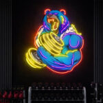 Power Bear Gym Neon LED Wall Art – Muscle Bear Weightlifting Neon Sign