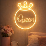 Queen Crown Neon Sign – Warm Yellow LED Wall Light for Bedroom & Vanity