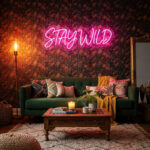 Stay Wild Pink Neon LED Sign – Handwritten Script Neon Light for Living Room, Bedroom, Café, Boho & Creative Home Decor, Wall Art Statement Lighting