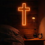 Warm Amber Cross Neon Sign – Minimalist Faith-Inspired LED Wall Light