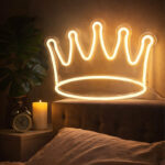 Warm Crown Neon Sign – Golden LED Crown Wall Light for Bedroom & Home Décor