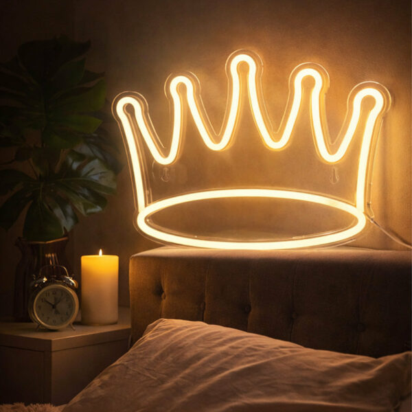 Warm Crown Neon Sign – Golden LED Crown Wall Light for Bedroom & Home Décor
