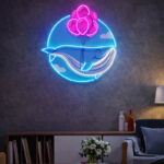 Whale with Balloons Neon Sign – Cute Blue LED Wall Light