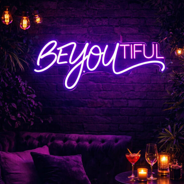“Be You Tiful” Custom LED Neon Sign – Inspirational Neon Light for Bedroom, Wedding Decor, Bar & Aesthetic Wall Art