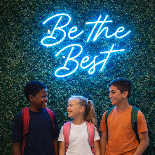 “Be the Best” Neon Sign – Blue LED Neon Quote Sign for Event Backdrop, Photo Wall & Inspirational Wall Decor