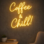 “Coffee & Chill” Neon Sign – Warm Yellow LED Neon Script for Café, Coffee Bar & Chill Space Decor