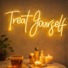 “Treat Yourself” Neon Sign – Warm Yellow LED Neon Script Light for Bedroom, Self-Care & Home Decor