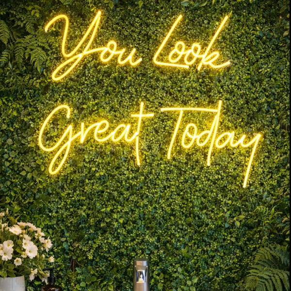 “You Look Great Today” Neon Sign – Warm Yellow LED Neon Script for Photo Backdrop, Salon & Café Decor