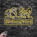 Personalized French Bulldog And English Bulldog, Metal Wall Signs With RGB Led Light