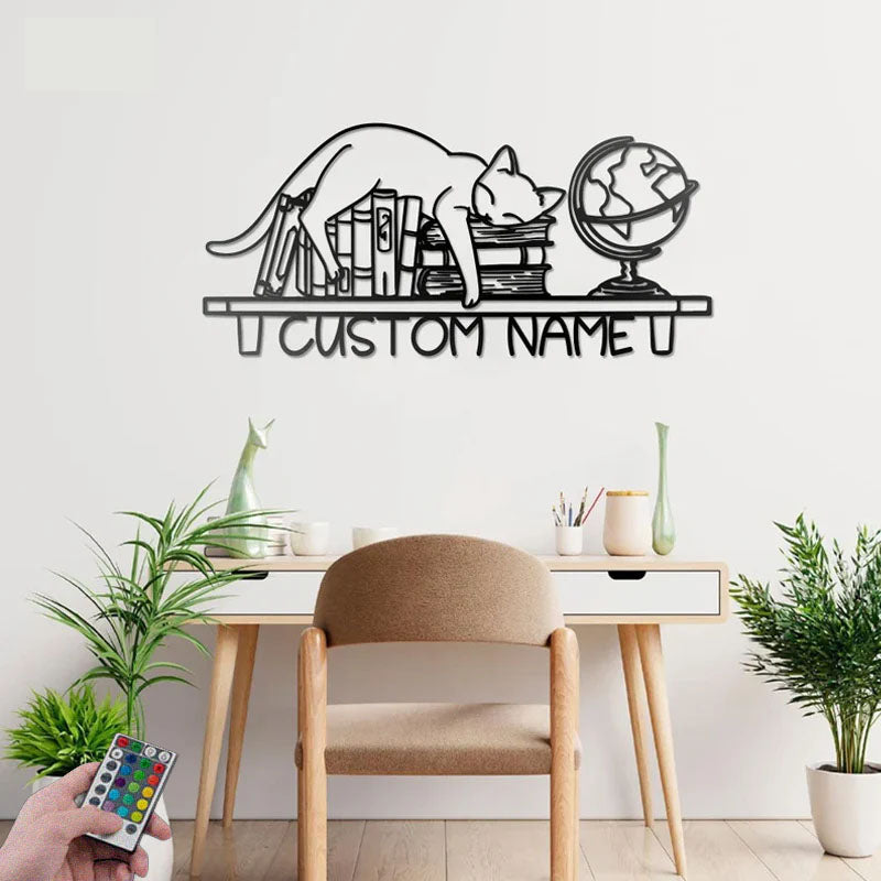 2PersonalizedNameCatAndBookLover_MetalWallSignsWithRGBLedLight.jpg