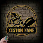 Custom Name Football Player Name Sign, Metal Wall Signs With RGB Led Light