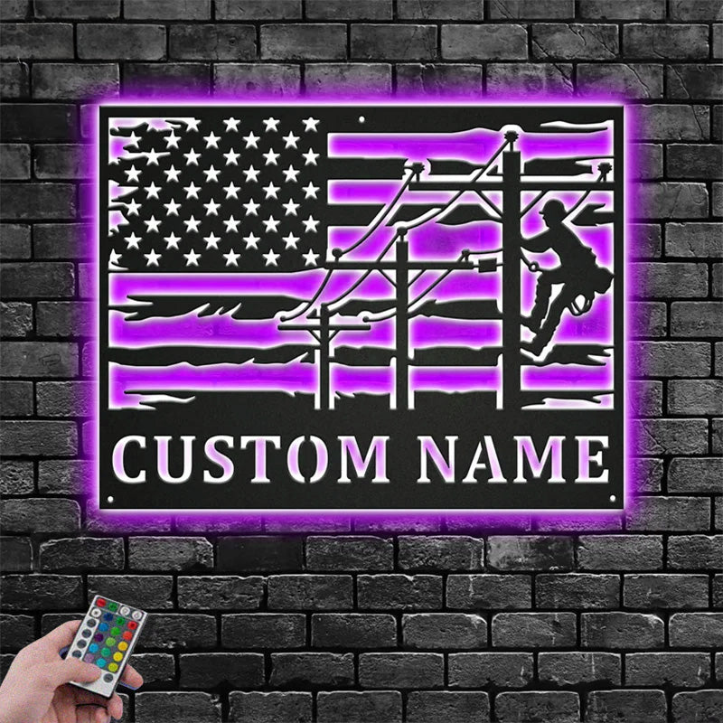 3CustomNameLinemanUSAFlagRoundMetalWallSignsWithRGBLedLight.jpg