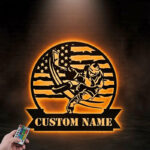 Custom Name USA Flag Hockey, Metal Wall Signs With RGB Led Light