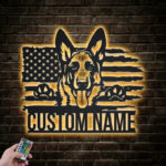 Custom Name US German Shepherd Dog, Metal Wall Signs With RGB Led Light