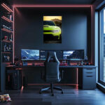Neon Sports Car Wall Art (UV Printed) – Modern Gamer Room & Man Cave Decor