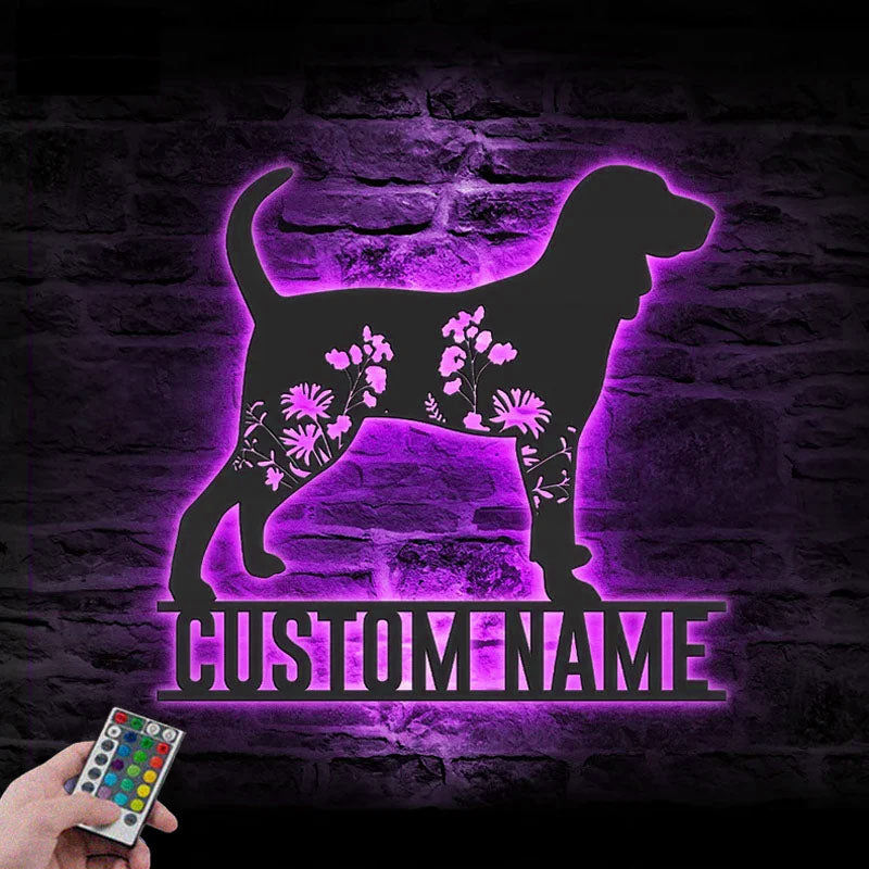3PersonalizedFLoralBlackandTanCoonhoundMetalWallSignsWithRGBLedLight.jpg