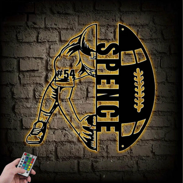 Custom Name Football Player Name Sign Decoration For Room, Metal Wall Signs With RGB Led Light