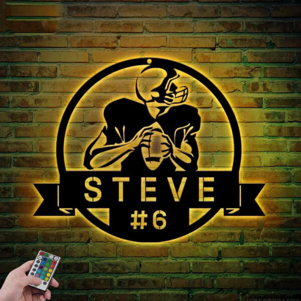 Personalized Metal Football Wall Art, Metal Wall Signs With RGB Led Light