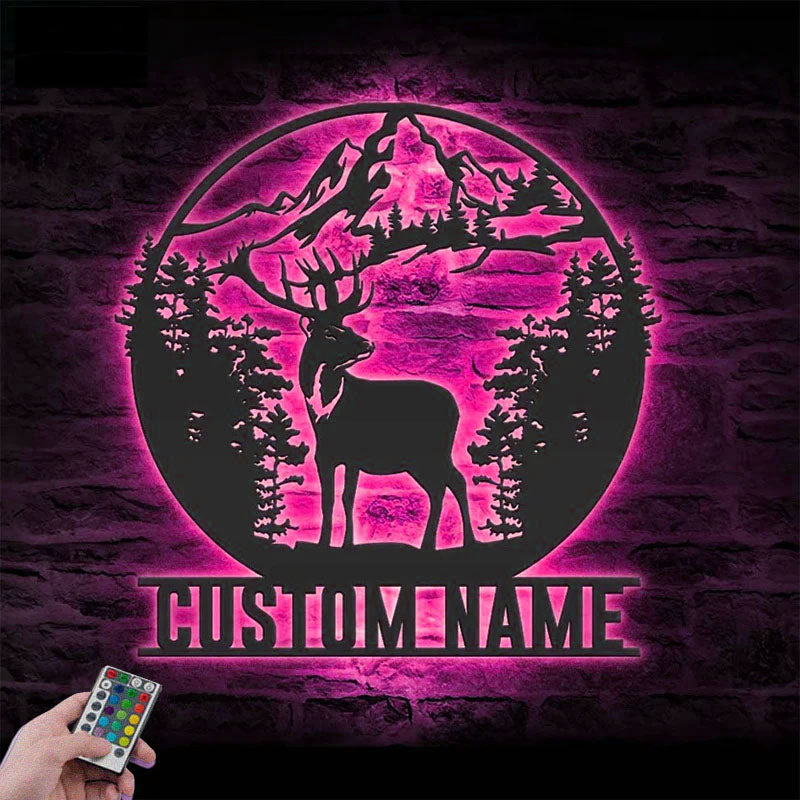 3PersonalizedMoutainForestDeerHunting_MetalWallSignsWithRGBLedLight.jpg