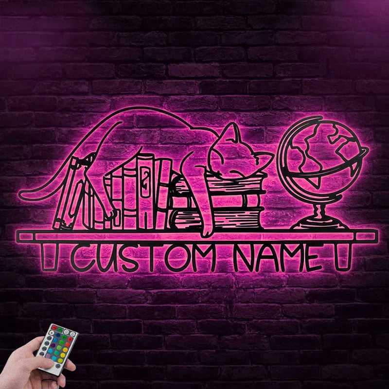 3PersonalizedNameCatAndBookLover_MetalWallSignsWithRGBLedLight.jpg