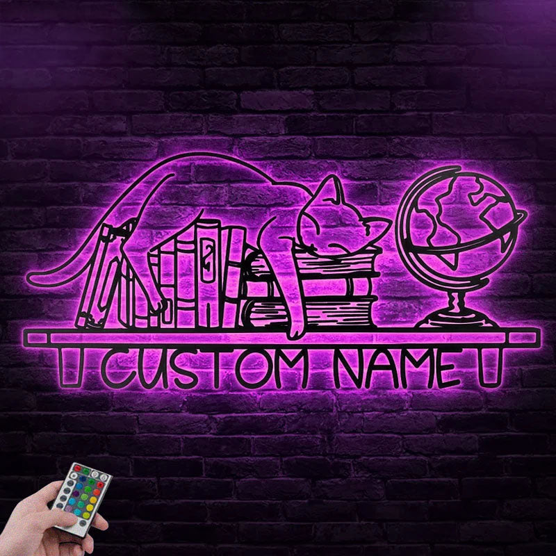 4PersonalizedNameCatAndBookLover_MetalWallSignsWithRGBLedLight.jpg