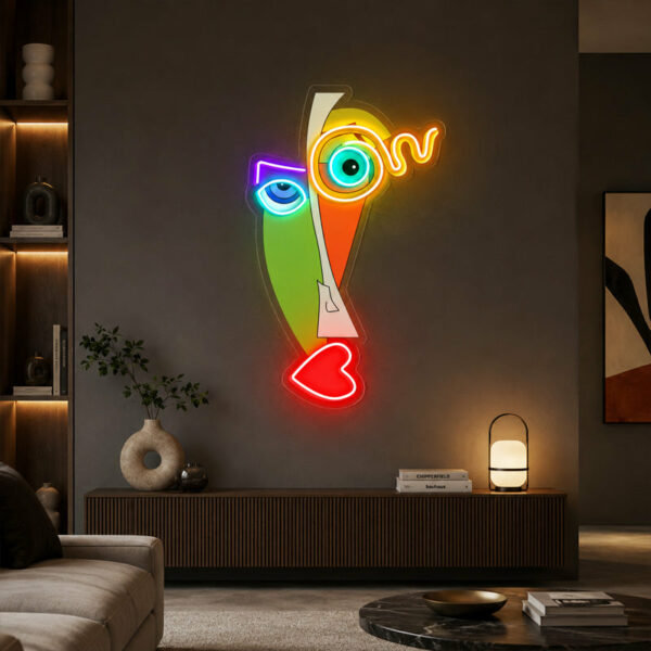 Abstract Neon Art - Colorful Modern Face Wall Decor