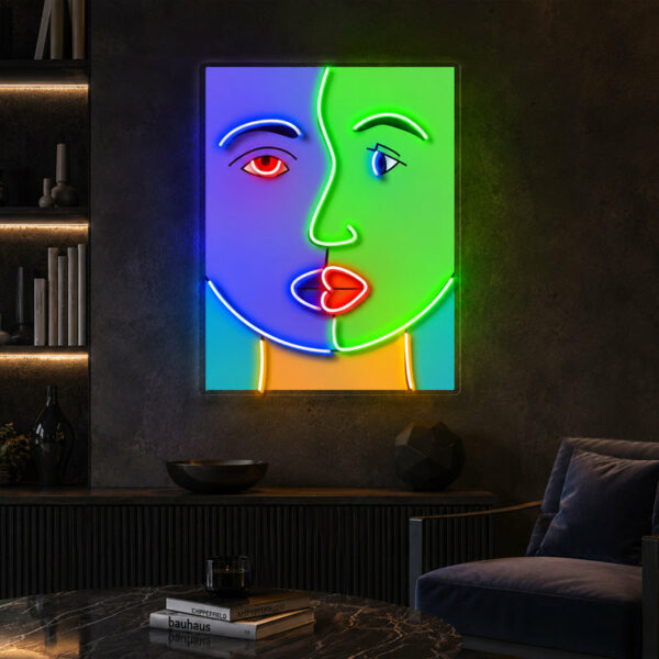 Abstract Neon Art - Split Color Face LED Wall Decor